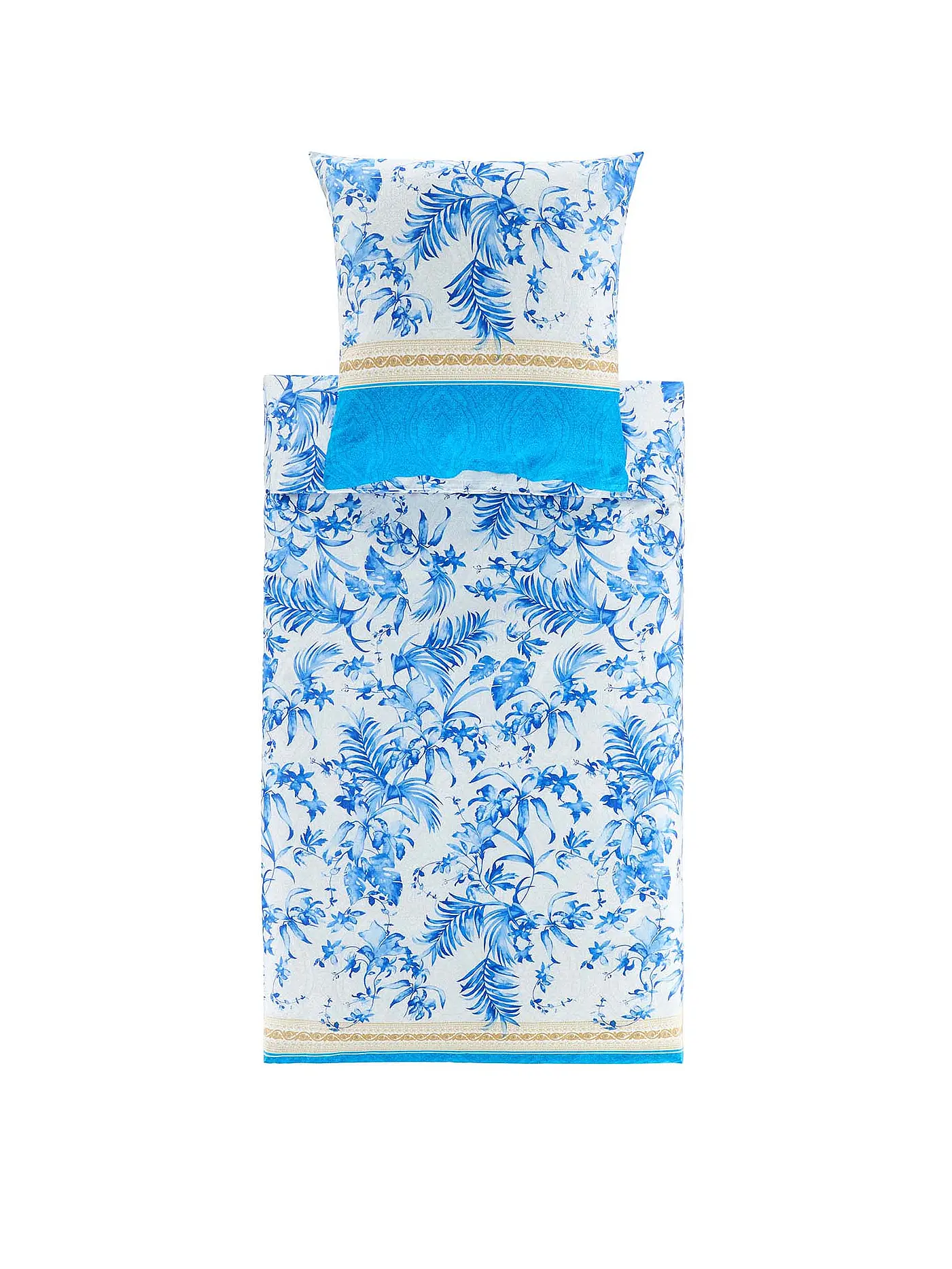 BASSETTI | Satin Bettwäsche IBISCUS 70x90cm/140x200cm Creme/Koral | blau