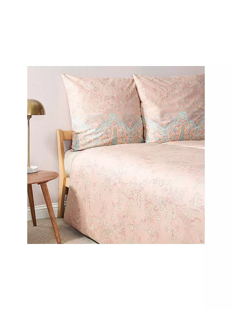 BASSETTI | Satin Bettwäsche INDIAN ROSES 2x 70x90cm / 200x200cm Beige | gelb