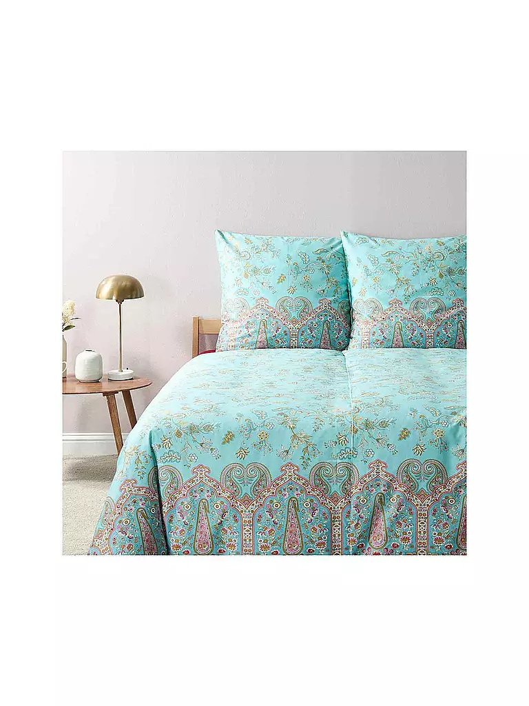 BASSETTI | Satin Bettwäsche INDIAN ROSES 70x90cm/140x200cm Mint  | mint