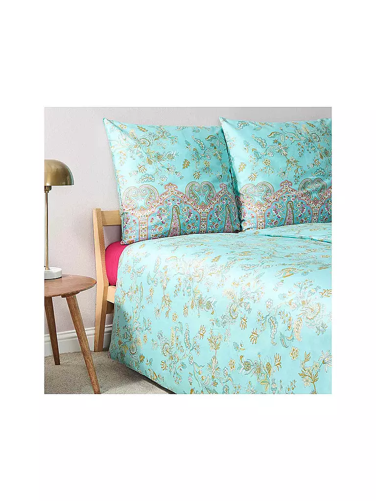 BASSETTI | Satin Bettwäsche INDIAN ROSES 70x90cm/140x200cm Mint | beige