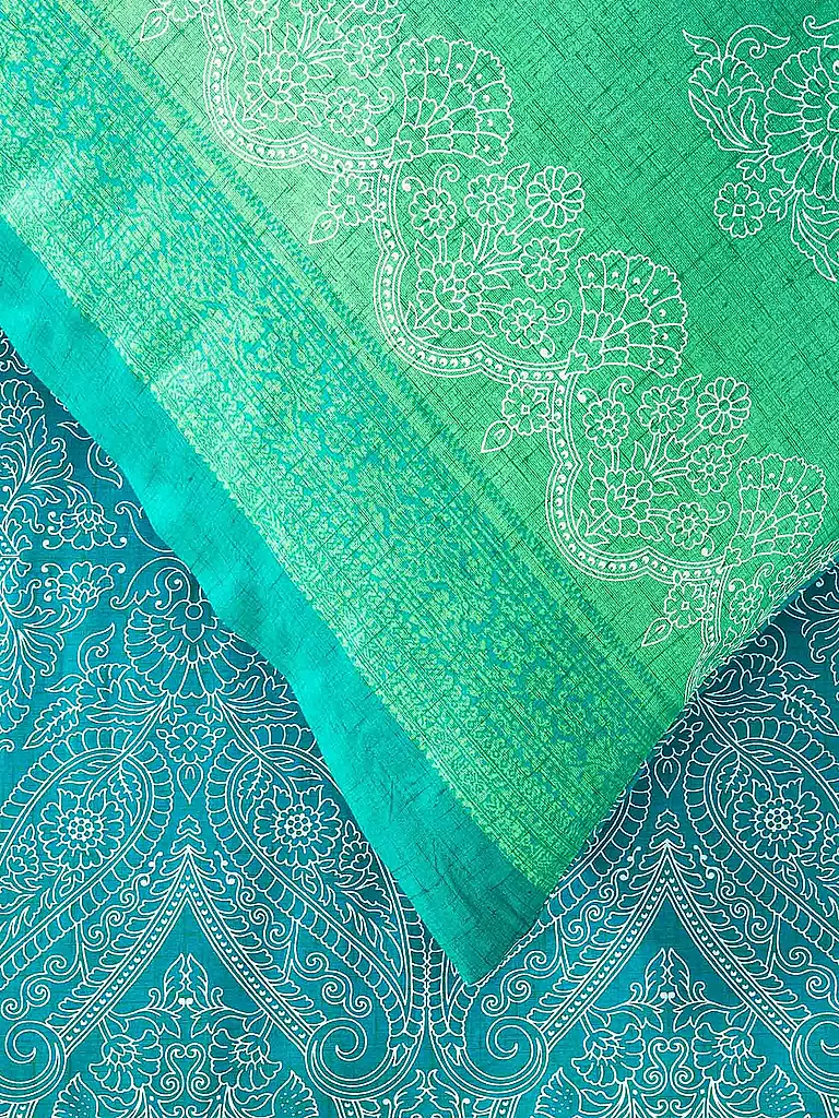 BASSETTI | Satin Bettwäsche KERALA 2x 70x90cm / 200x200cm Gruen | blau