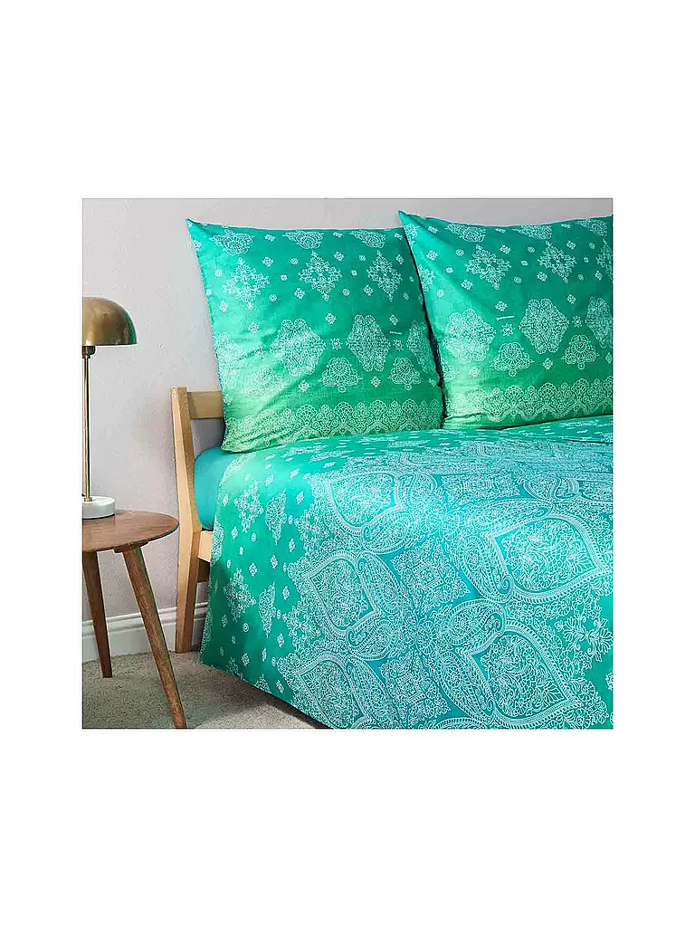 BASSETTI | Satin Bettwäsche KERALA 70x90cm/140x200cm Gruen | blau