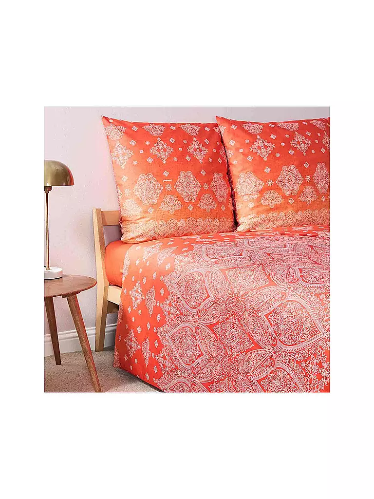 BASSETTI | Satin Bettwäsche KERALA 70x90cm/140x200cm Orange | grün