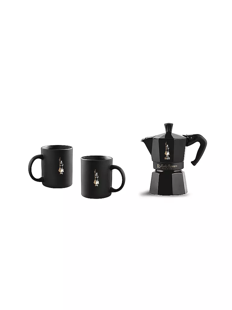 BIALETTI | Moka Express Set mit 2 Tassen Schwarz Gold | schwarz