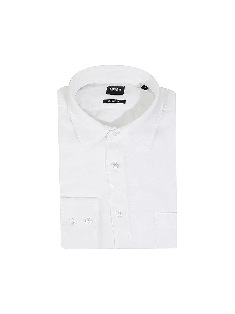 BOSS | Leinenhemd Regular Fit  | weiß
