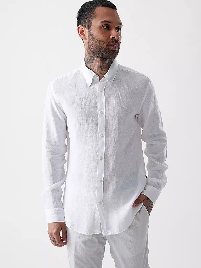 BOSS | Leinenhemd Slim Fit H-ROAN | weiss