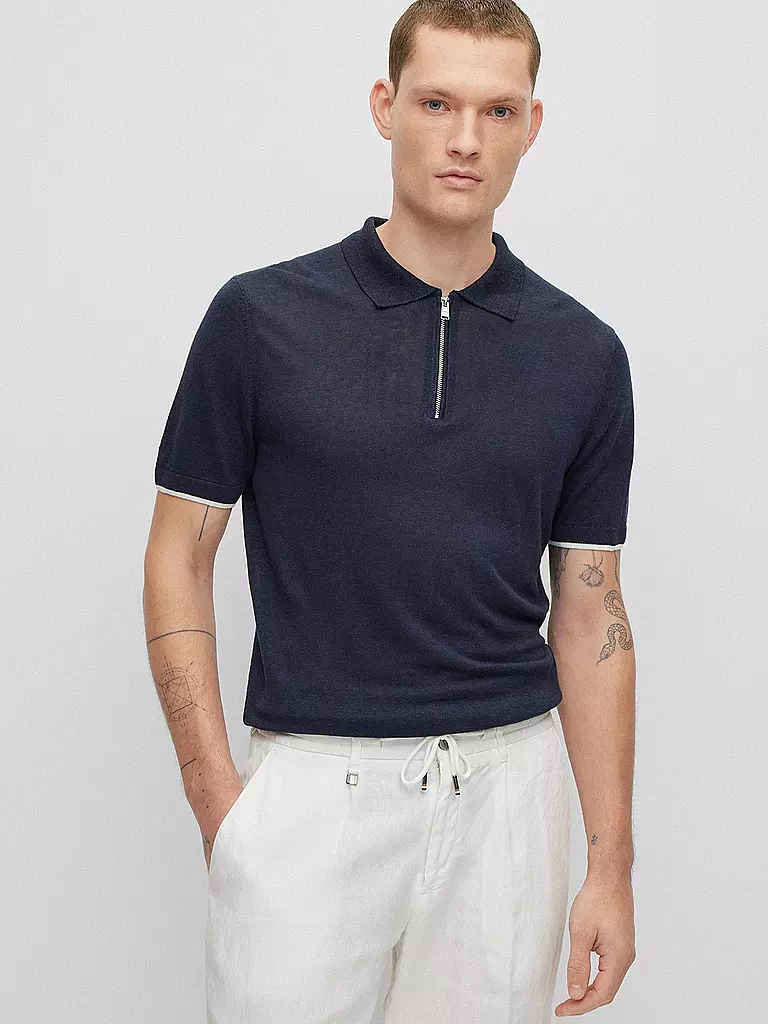 BOSS | Strickpoloshirt Regular Fit GANZO | dunkelblau