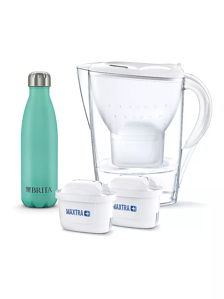 BRITA | Tischwasserfilter Marella mit Isoflasche und 2x Maxtra Plus Filterkartusche | weiß