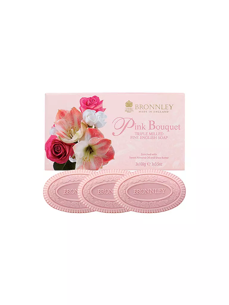 BRONNLEY |  Feine Englische Seife "Pink Bouquet" 3 x 100g | transparent