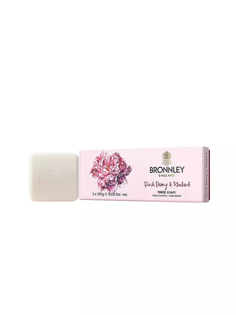 BRONNLEY | Seife "Rosa Pfingstrose & Rhabarber" 3 x 100g | transparent