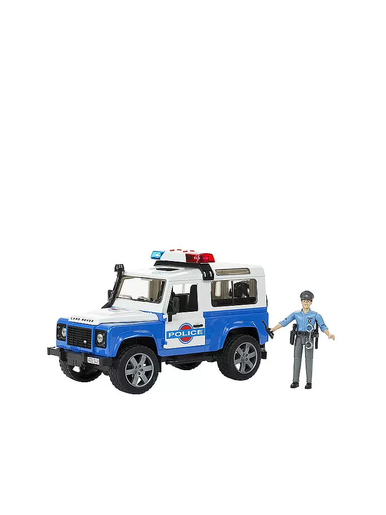 BRUDER | Land Rover Defender Station Wagon Polizeifahrzeug mit Polizist und Ausstattung  | transparent