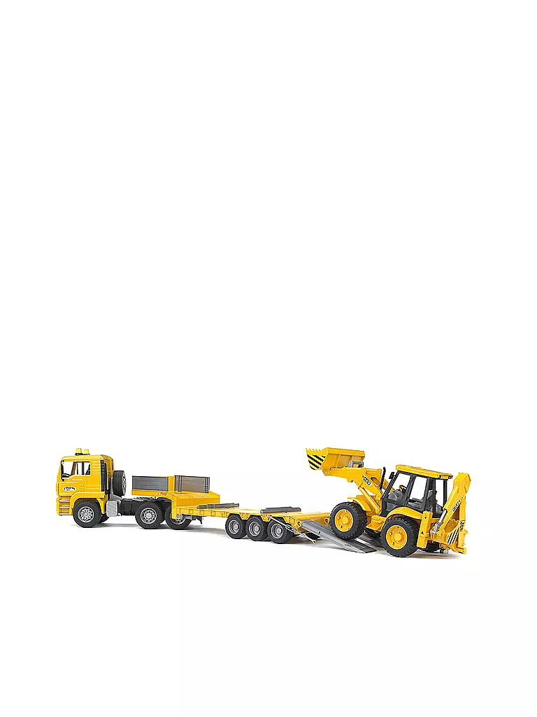 BRUDER | MAN TGA Tieflader mit JCB 4CX Baggerlader 02776 | transparent