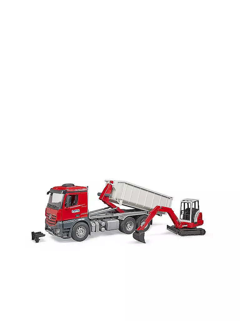 BRUDER | MB Arocs LKW mit Abrollcontainer und Schaeff Minibagger 03624 | keine Farbe