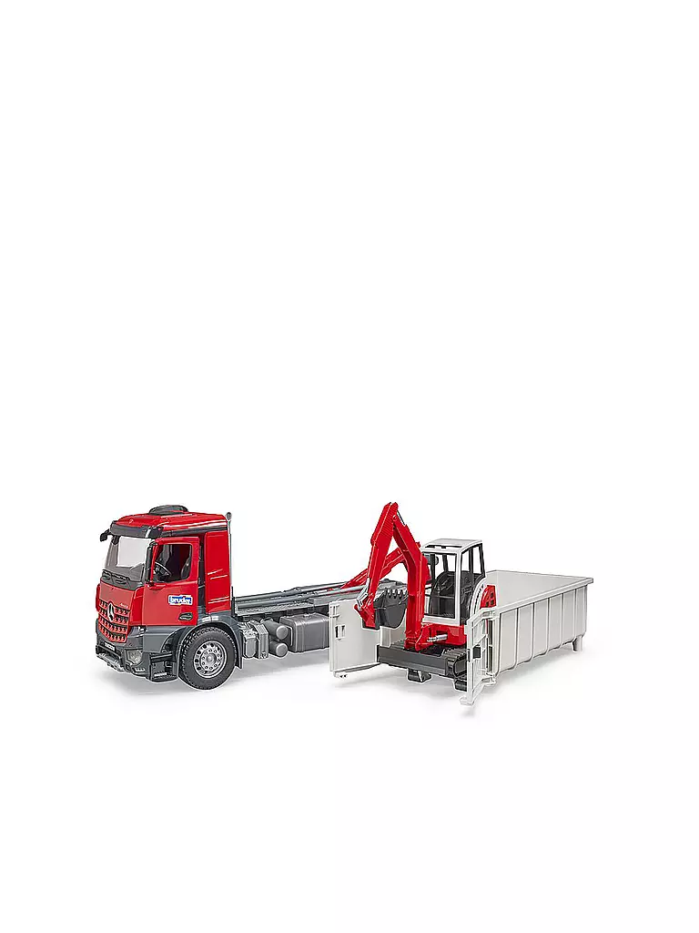 BRUDER | MB Arocs LKW mit Abrollcontainer und Schaeff Minibagger 03624 | keine Farbe