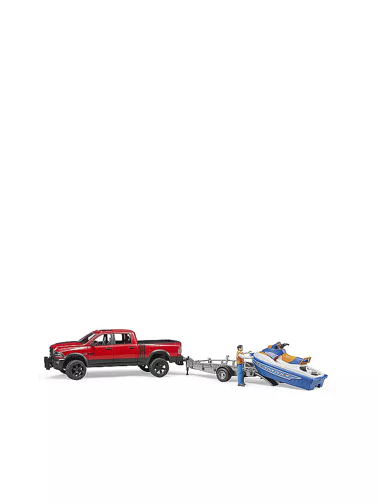 BRUDER | RAM 2500 Power Wagon mit Anhänger, Personal Water Craft u. Fahrer 02503 | rot