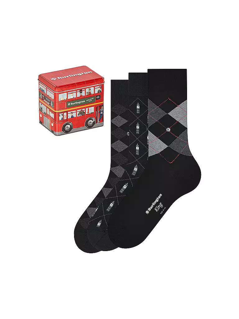 BURLINGTON | Herren Socken 3-er Pkg. BRITISH BOX 40-46 sortiment | schwarz