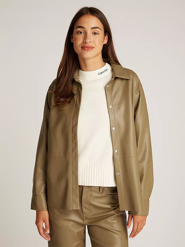 CALVIN KLEIN JEANS | Overshirt in Lederoptik | hellbraun