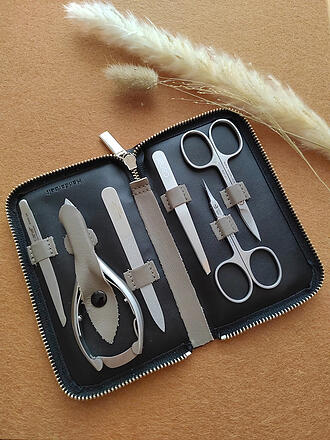 CANAL | Reißverschluss-Etui aus Spaltleder 6-teilig (Beige) 5375