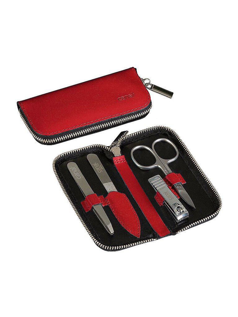 CANAL Reißverschluss-Etui aus Spaltleder 4-teilig (Rot) 5381
