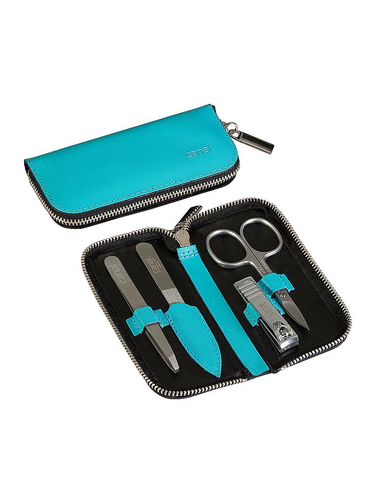 CANAL Reißverschluss-Etui aus Spaltleder 4-teilig (Türkis) 5381
