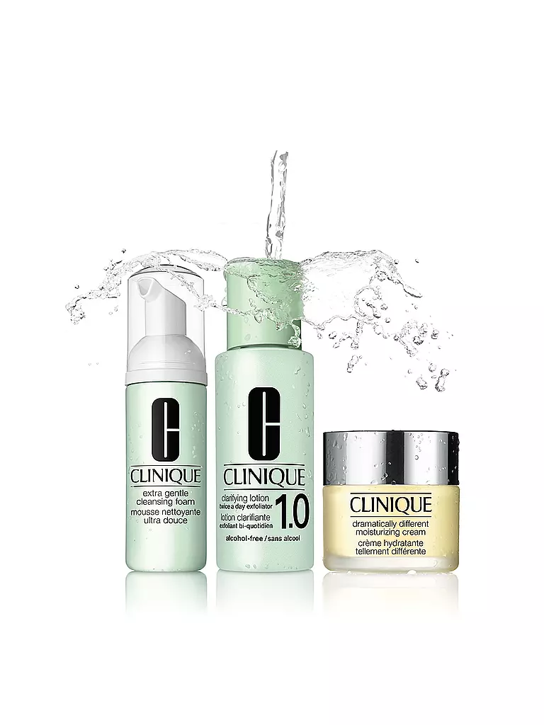 CLINIQUE | 3-Schritte Pflegesystem - Extra Mild - Extra Gentle Cleansing Foam 45ml / Clarifying Lotion 1.0 100ml / DDMC 30ml  | transparent