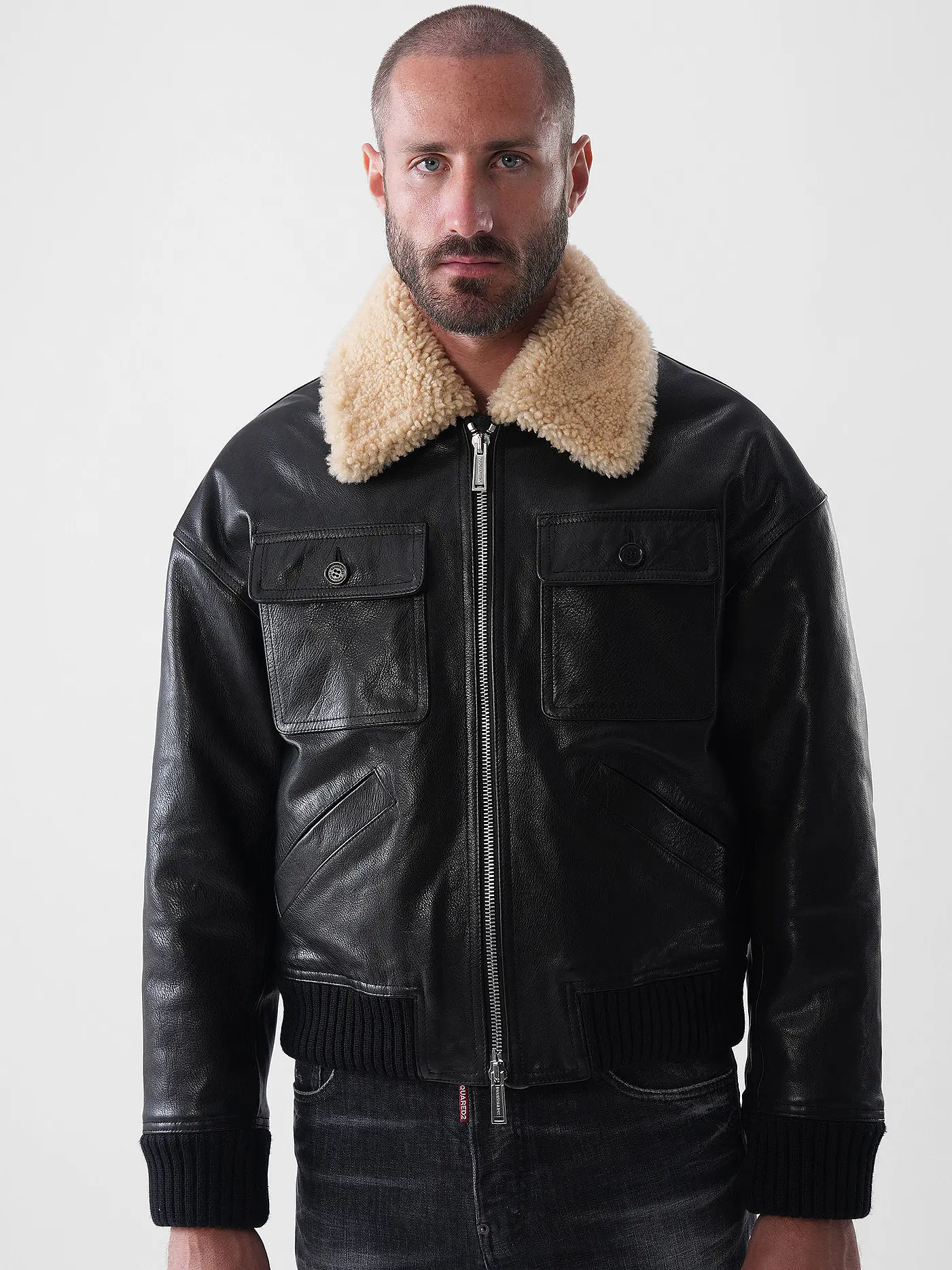 DSQUARED2 | Lederjacke AVIATOR | schwarz