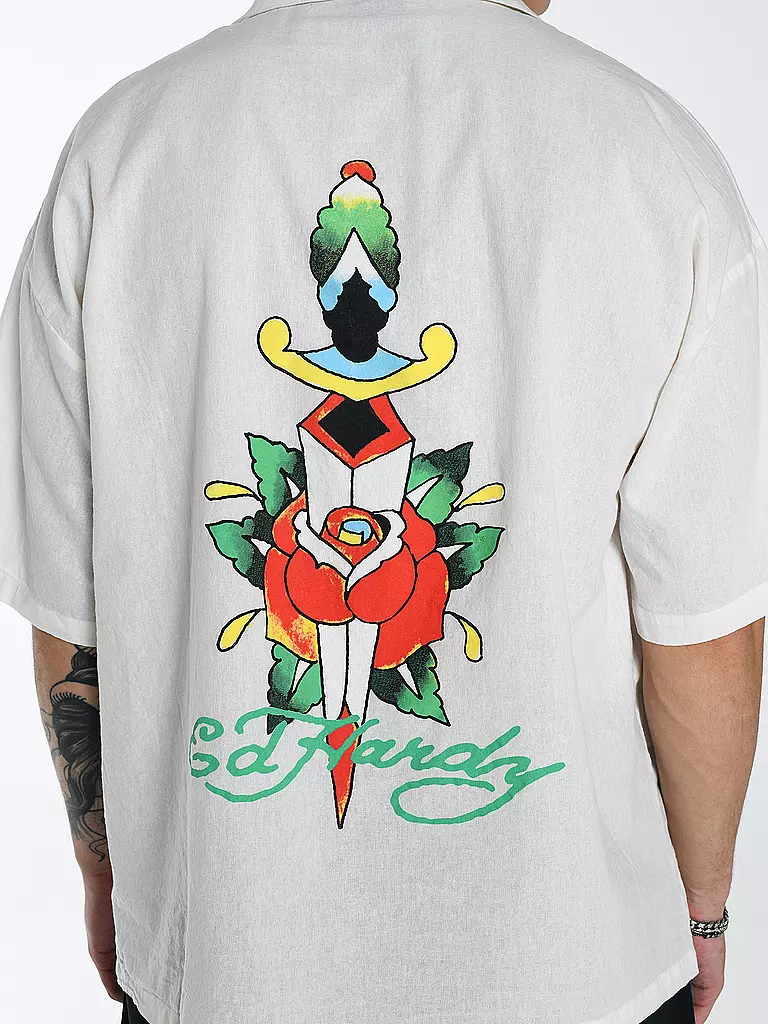 ED HARDY | Hemd Regular Fit ROSE RIDER CAMP | weiss