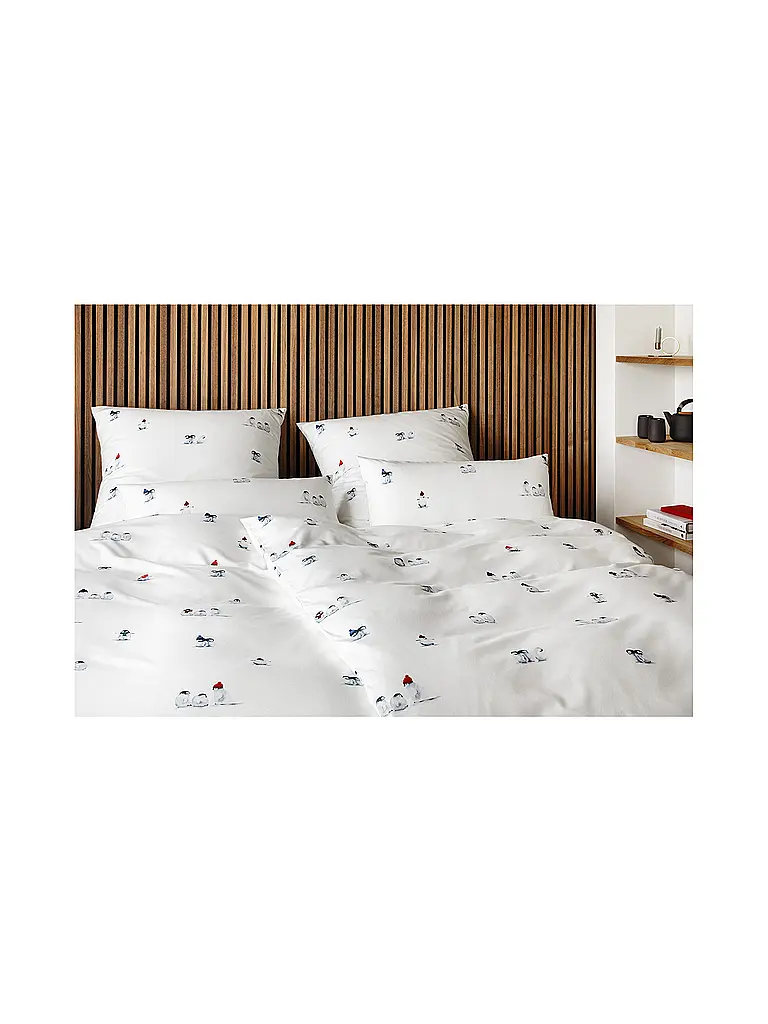 ELEGANTE | Flanell Bettwäsche PINGUIN PARTY 70x90cm/140x200cm Weiss | weiss
