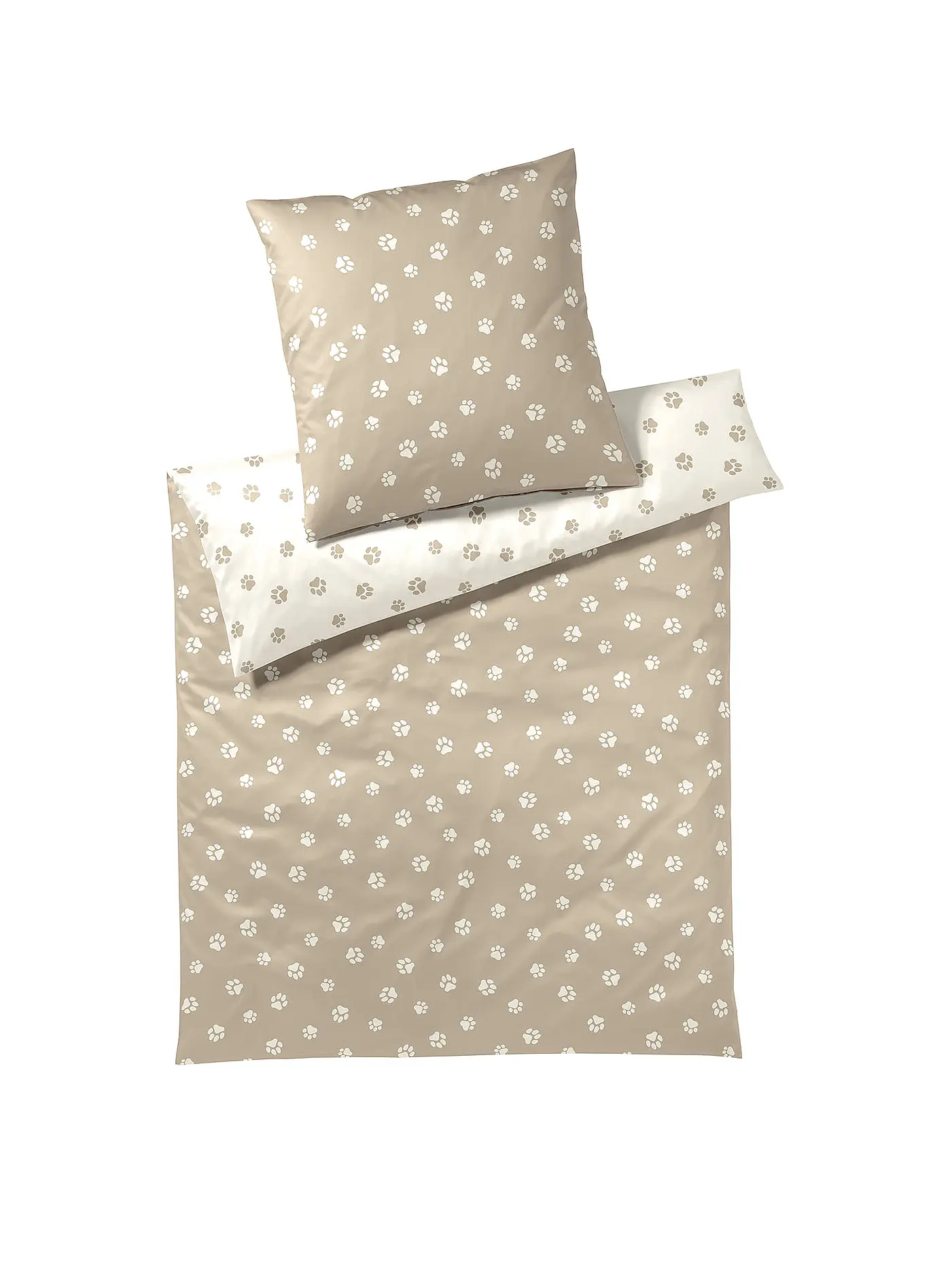 ELEGANTE | Satin Bettwäsche PAWS 70x90cm/140x200cm Schwarz | beige