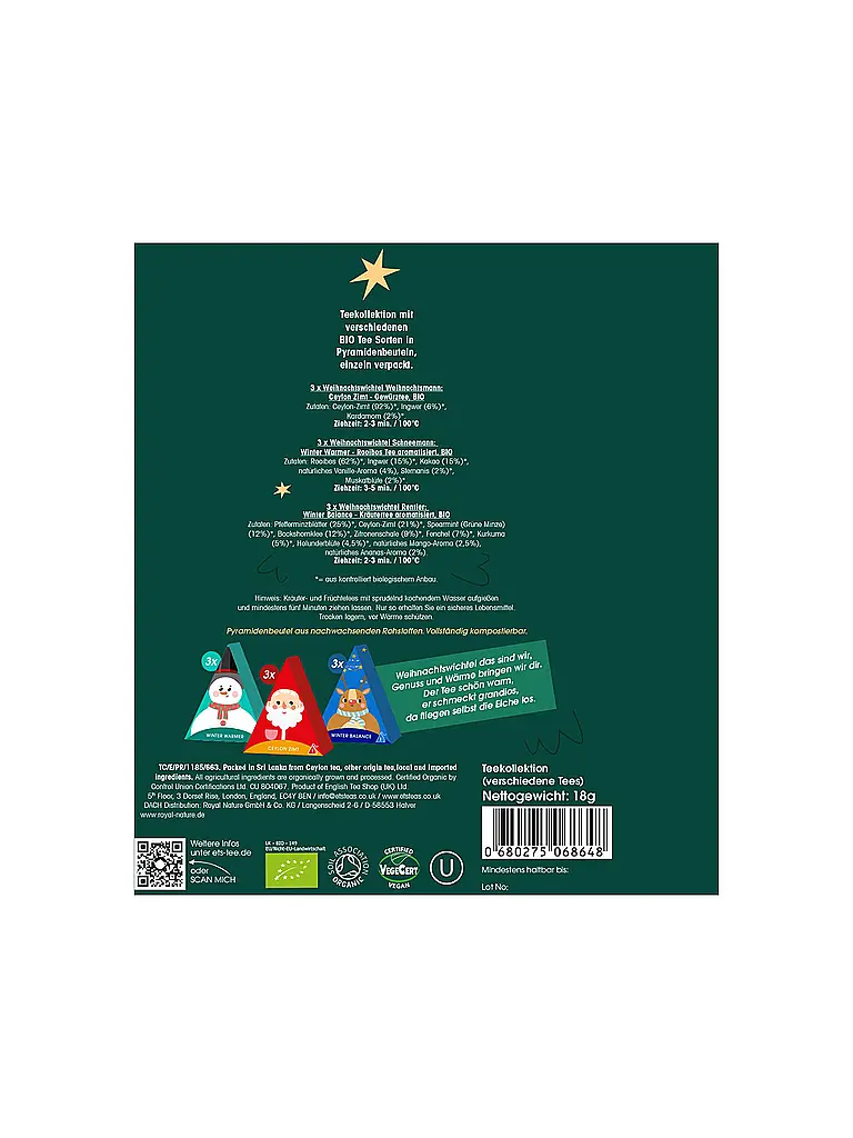ENGLISH TEA SHOP | Wintertee 9 Beutel Weihnachtswichtel Dunkel Gruen | 