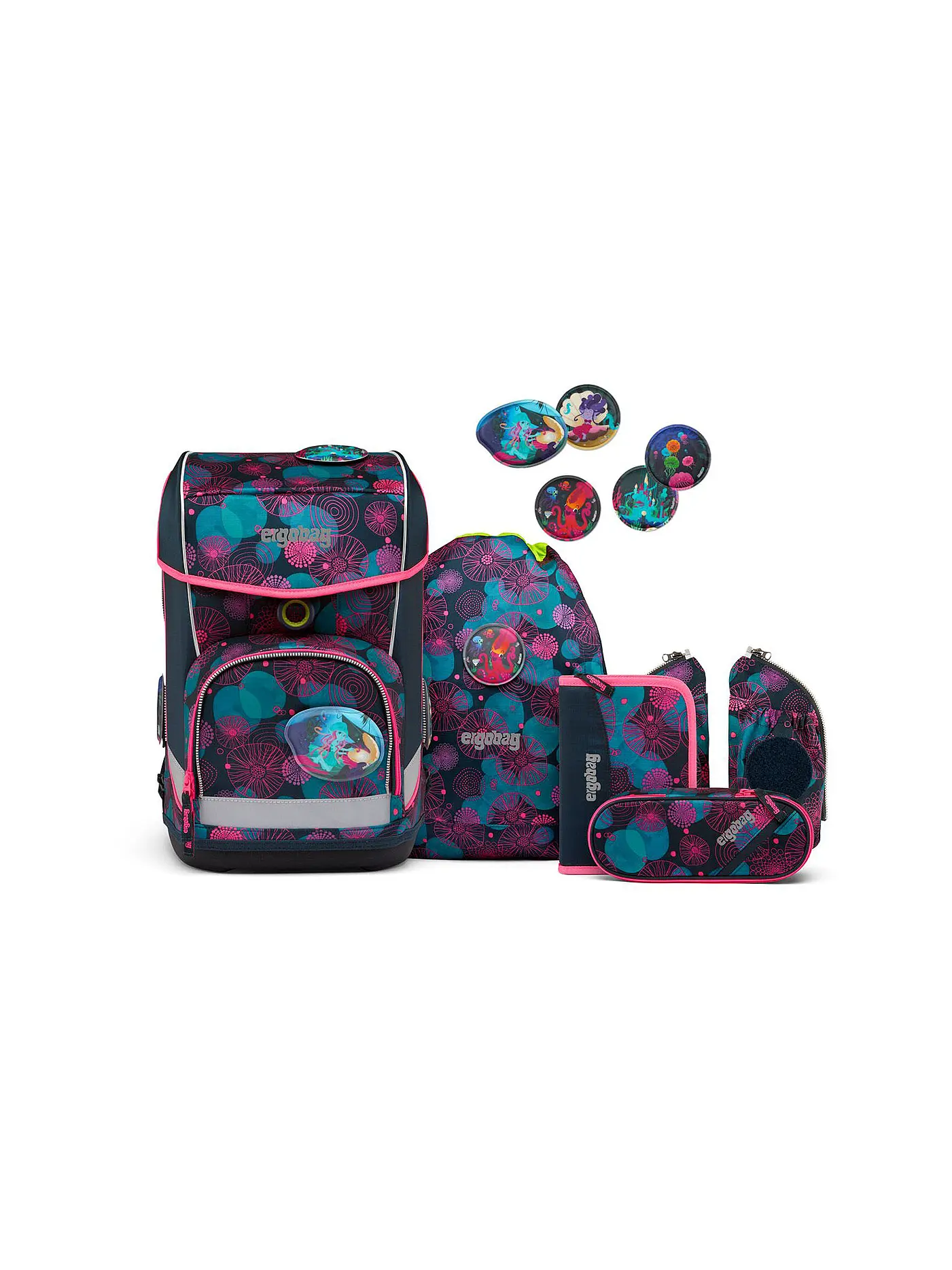 ERGOBAG | Schultaschen Set 6tlg CUBO Light -  BlütenzauBär | dunkelblau