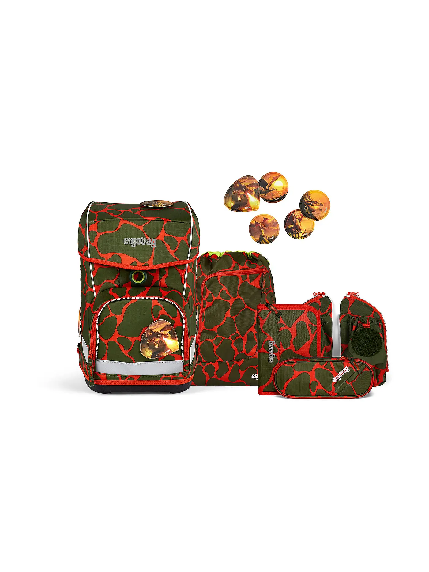 ERGOBAG | Schultaschen Set 6tlg CUBO Light Lumi - SuBärkraft  | olive