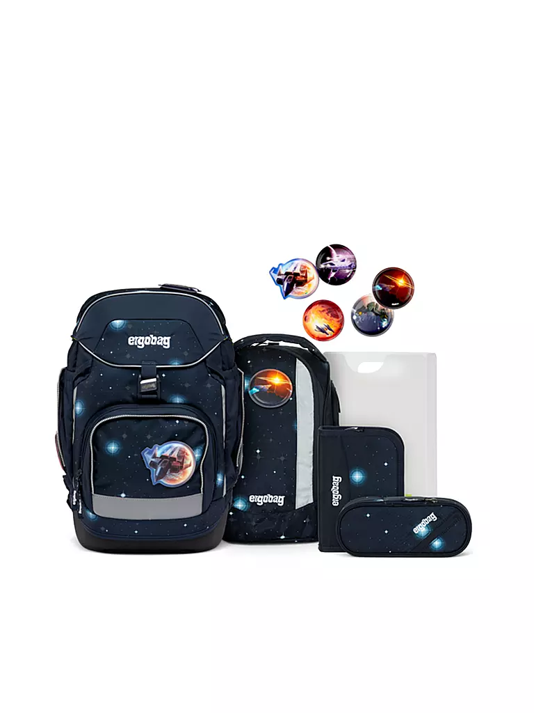 ERGOBAG | Schultaschen Set 6tlg PACK Galaxy Glow - KoBärnikus  | dunkelblau