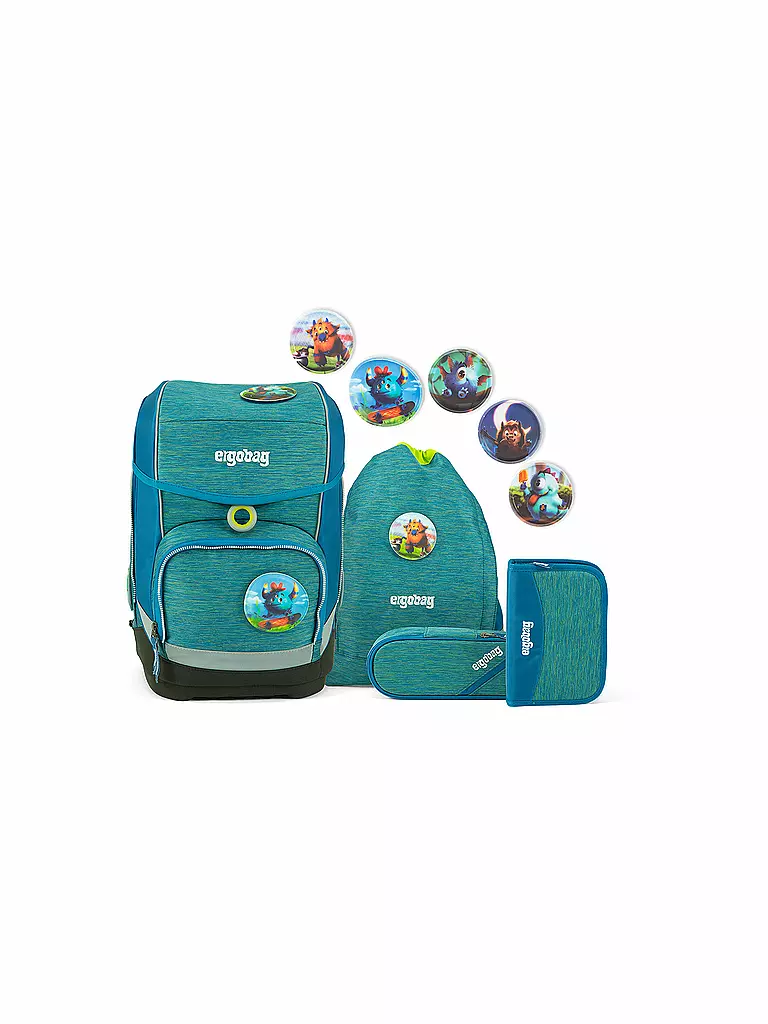 ERGOBAG | Schultaschen-Set 5-tlg. "Cubo - Mixmax MonstBärfreunde" | türkis