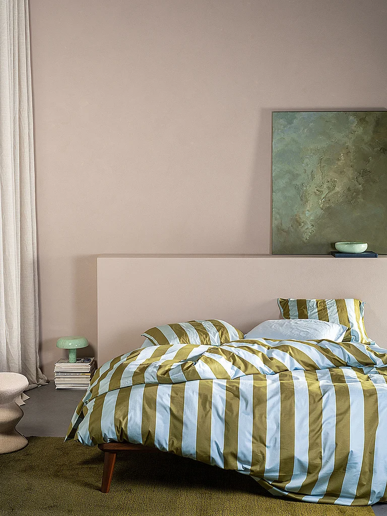 ESSENZA Ropa de cama de satén MINTE STRIPE 70x90/140x200cm Verde Cedro/Azul Hielo verde