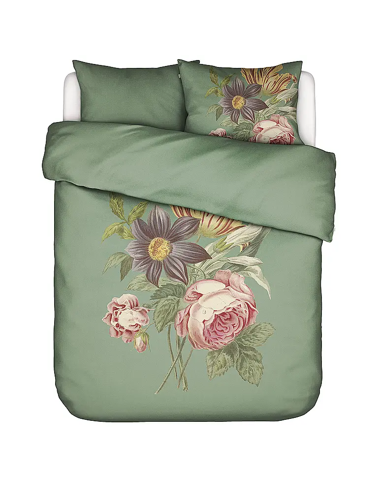 ESSENZA | Satin Bettwäsche 2x  70x90cm / 140x200cm MADIA Basil Green | olive