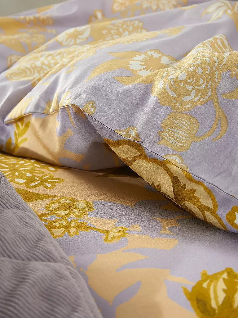 ESSENZA | Satin Bettwäsche FLORE 70x90cm/140x200cm Yellow Straw | dunkelblau