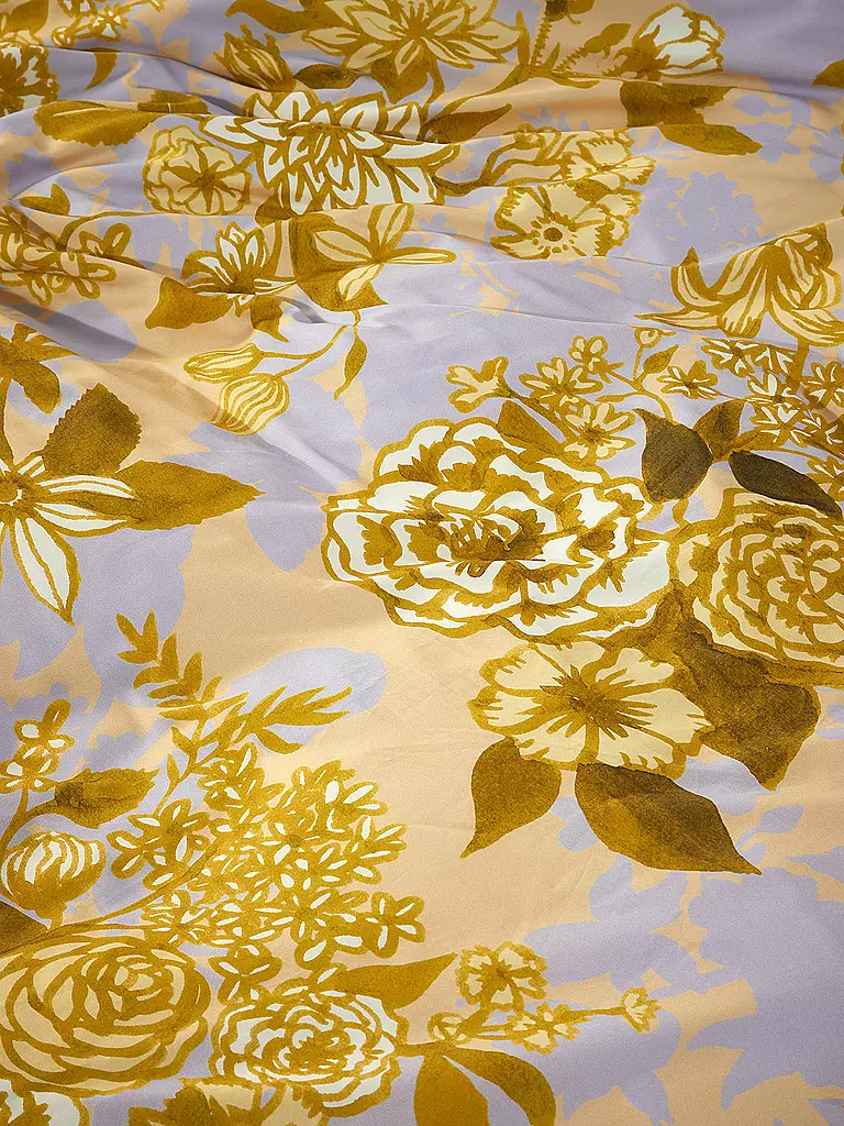 ESSENZA | Satin Bettwäsche FLORE 70x90cm/140x200cm Yellow Straw | dunkelblau