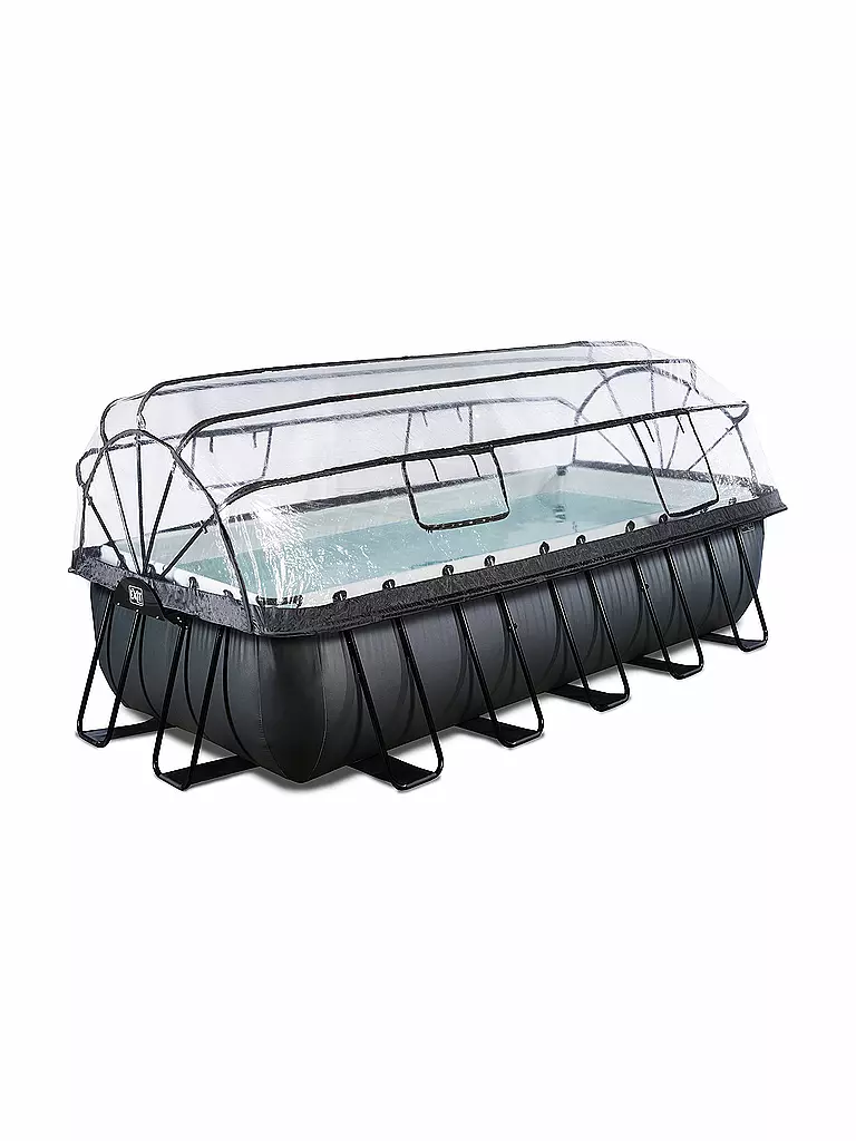 EXIT TOYS | Black Leather Pool 540x250x122cm mit Abdeckung und Sandfilter- und Wärmepumpe  | transparent