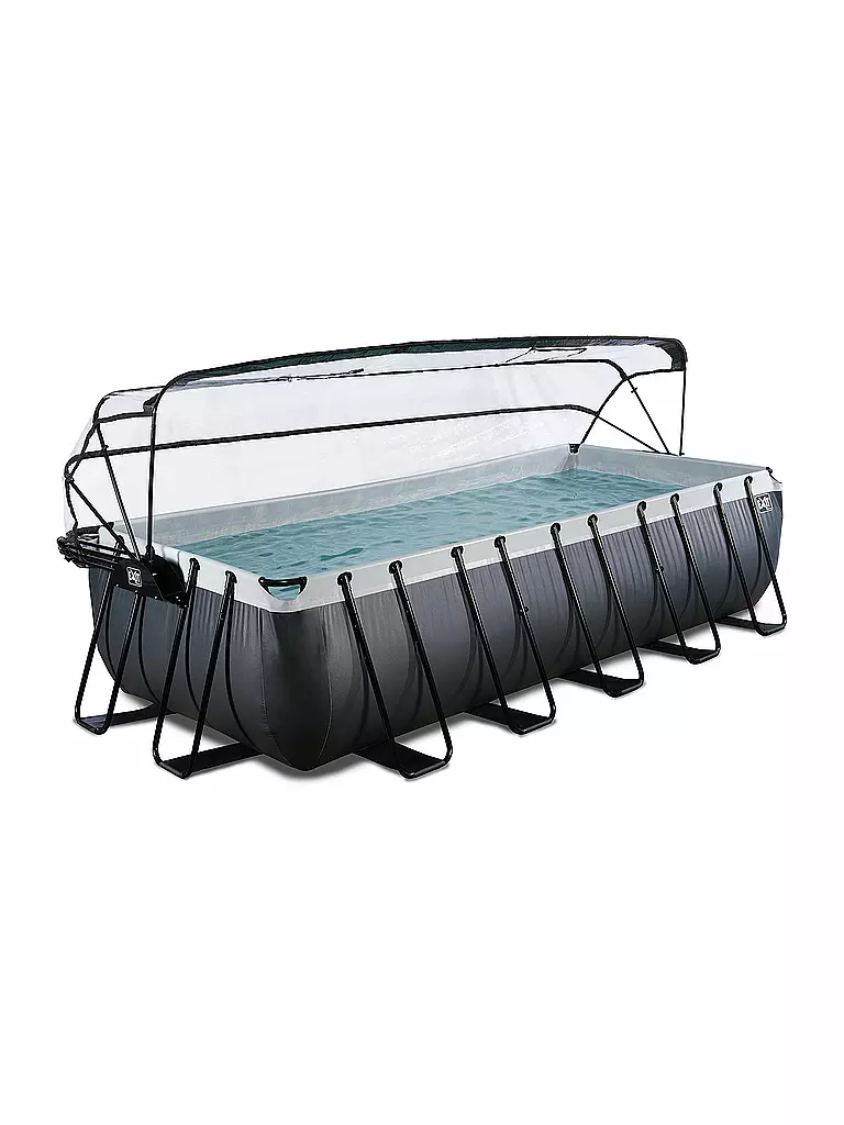 EXIT TOYS | Black Leather Pool 540x250x122cm mit Abdeckung und Sandfilter- und Wärmepumpe  | transparent