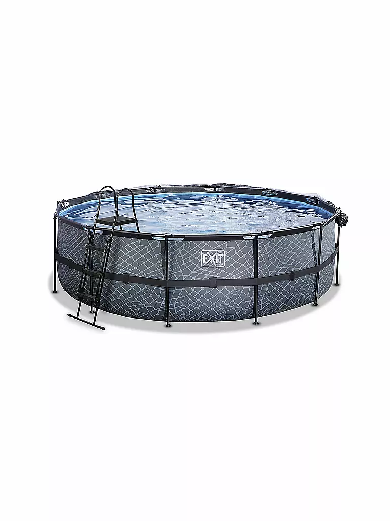 EXIT TOYS | Stone Pool 488x122cm mit Abdeckung und Sandfilter- und Wärmepumpe | transparent