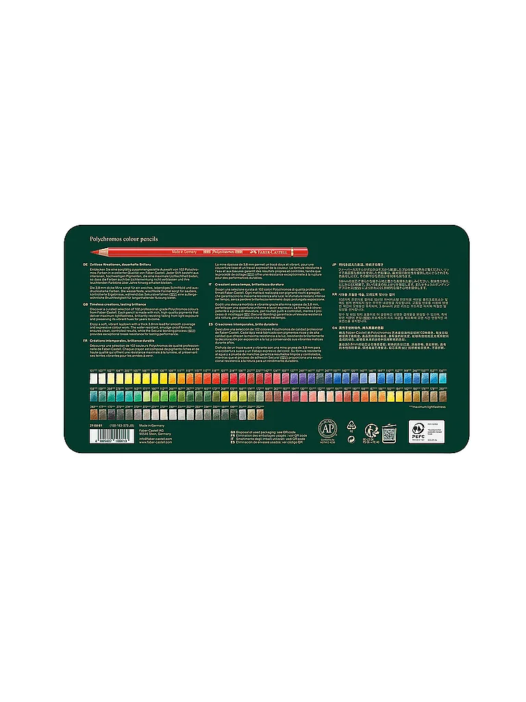 FABER-CASTELL Lápices de colores 102 piezas. Polychromos Estuche metálico verde oscuro