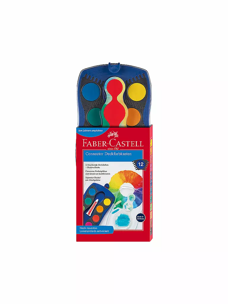 FABER-CASTELL | Connector Deckfarbkasten, blau, 12 Farben plus Deckweiß | keine Farbe