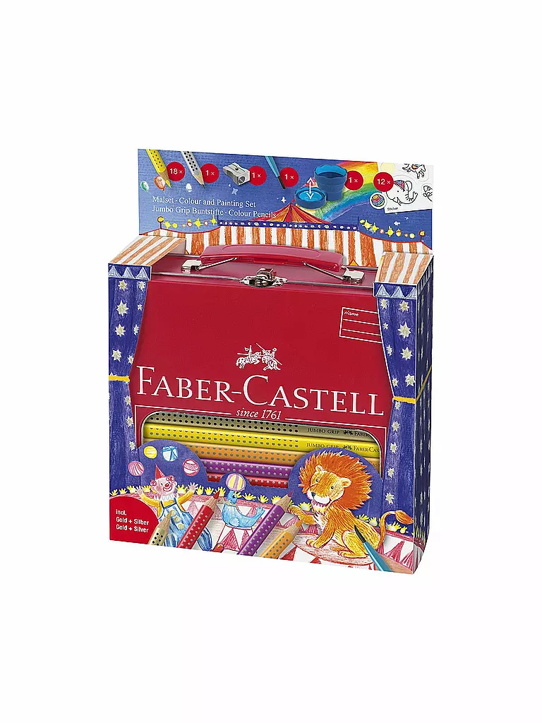 FABER-CASTELL | Malset Jumbo Grip Zirkus im Metall-Koffer  | transparent