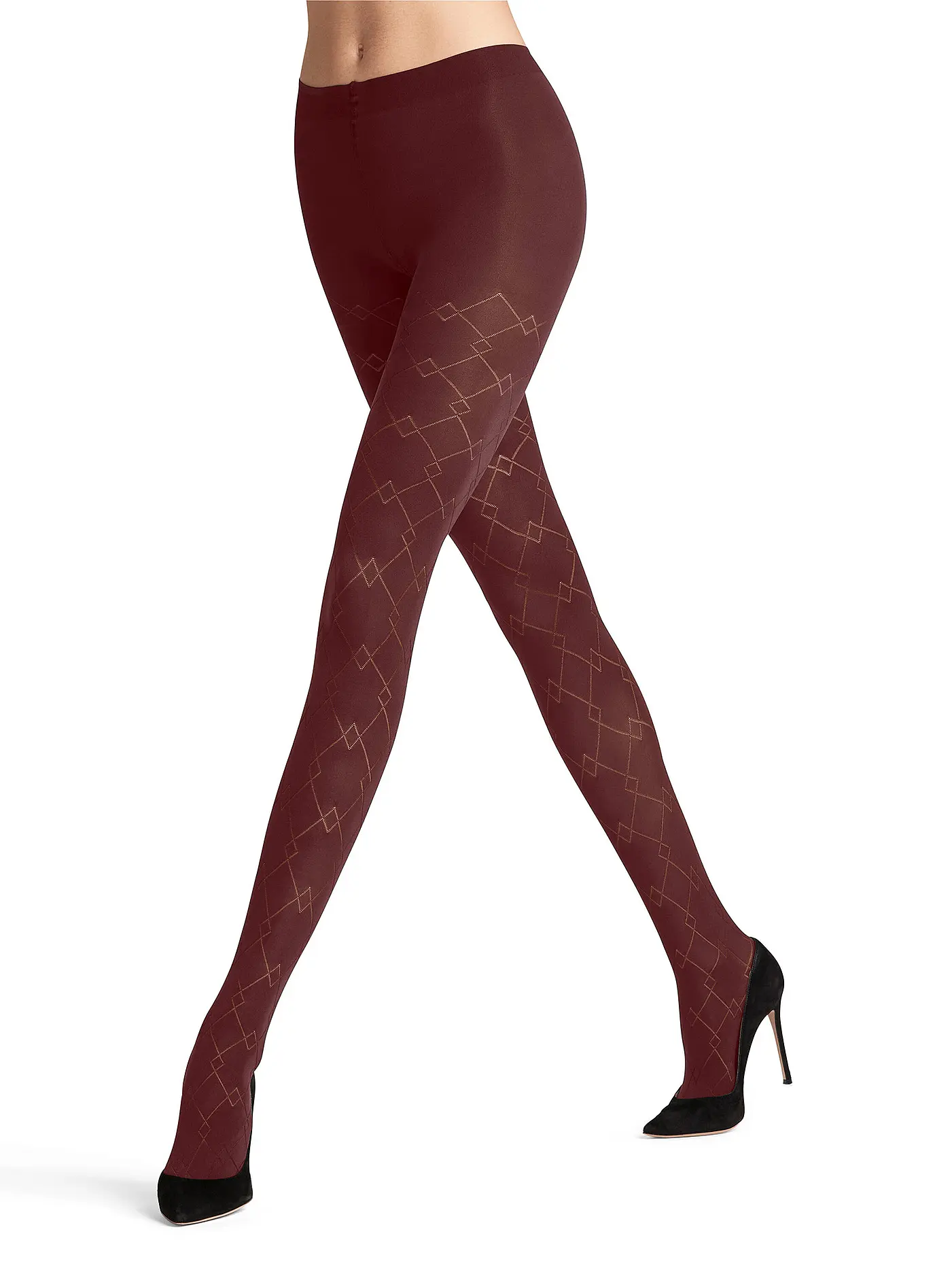 FALKE | Modestrumpfhose CHECK MATE marine | dunkelrot