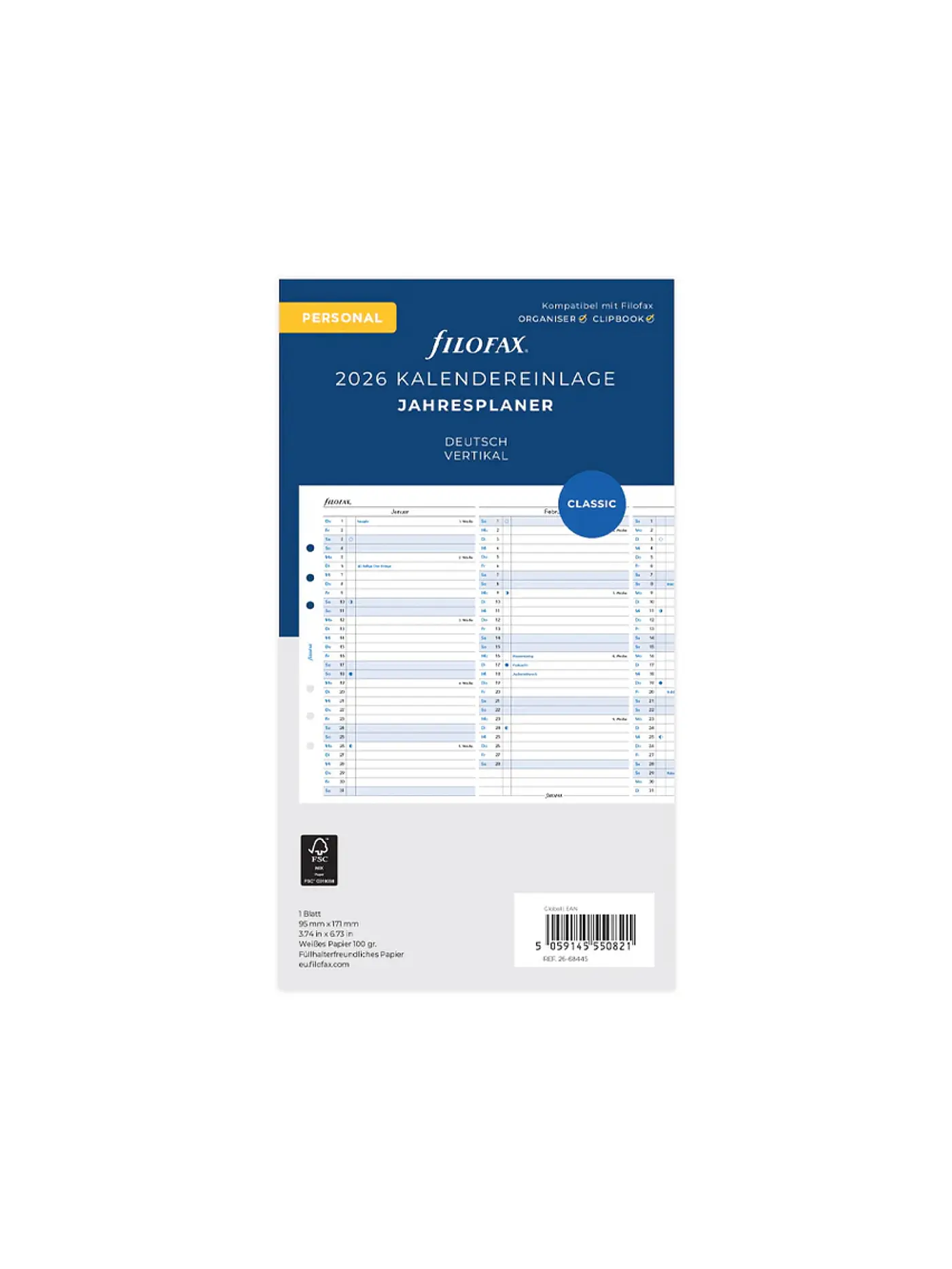 FILOFAX | Kalendereinlage Jahresplaner Deutsch Personal 2026 | weiss