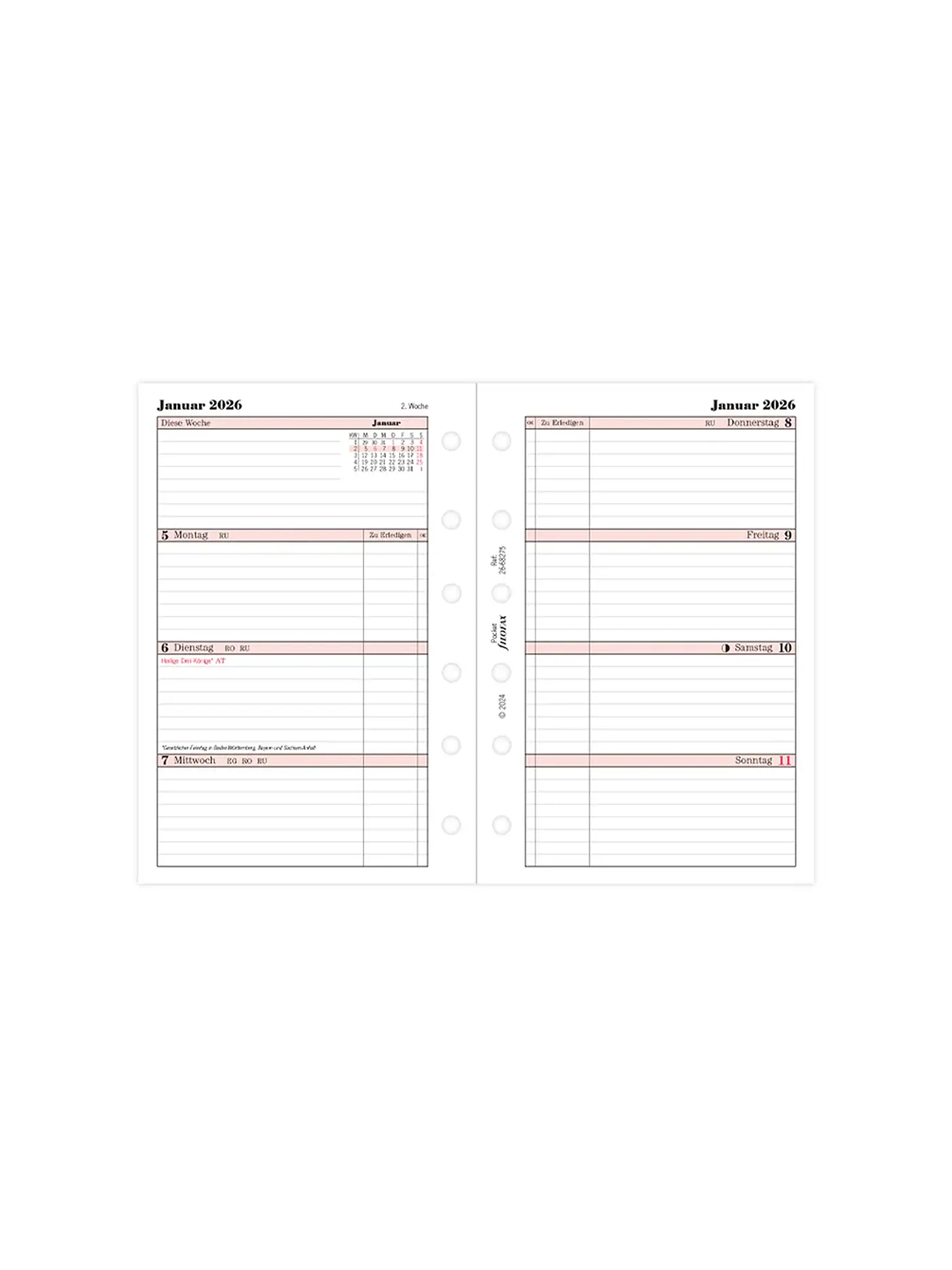 FILOFAX | Kalendereinlage Professional Pocket Woche Deutsch 2026 | weiss