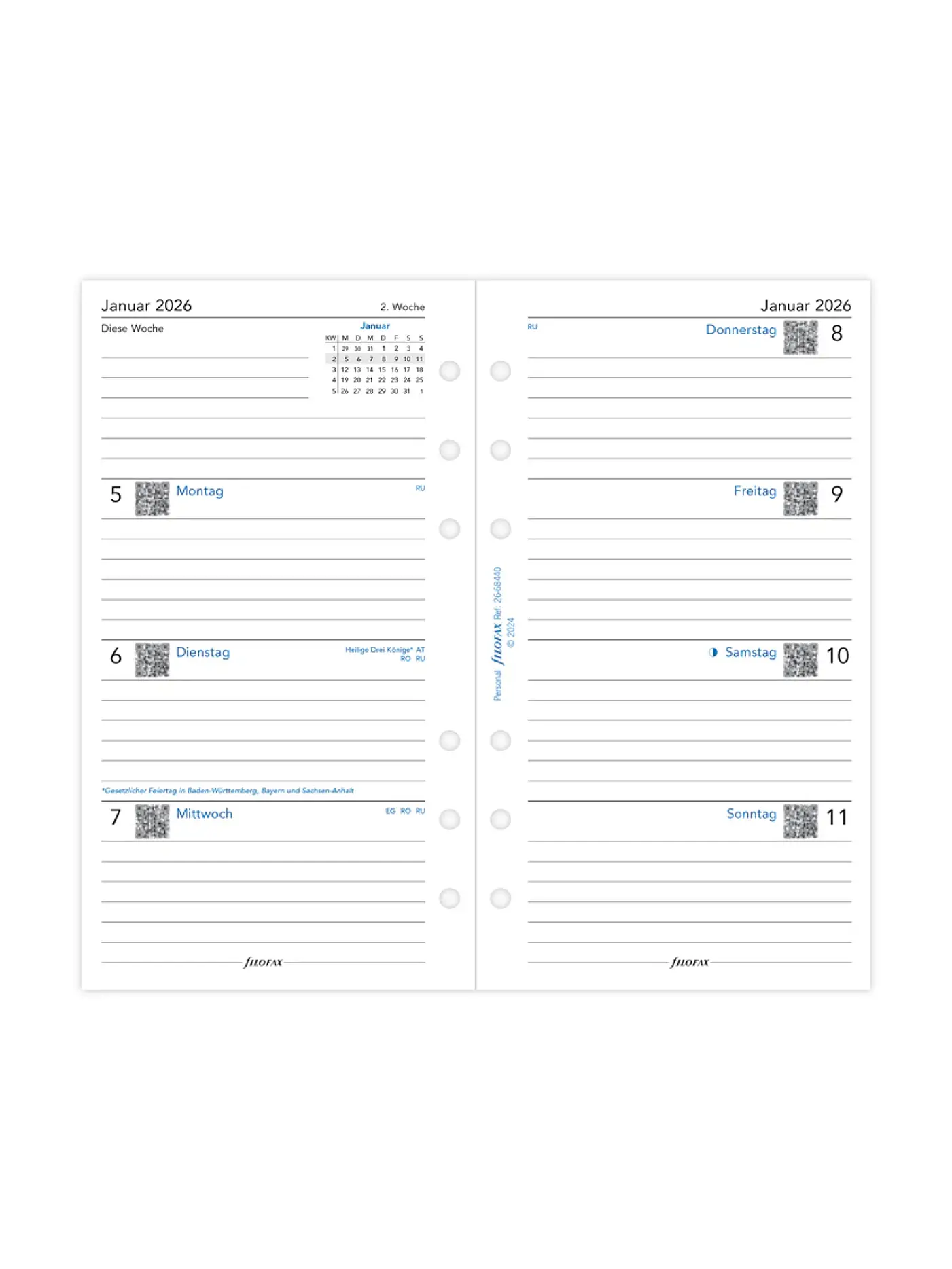 FILOFAX | Kalendereinlage Woche Deutsch Personal 2026 | weiss