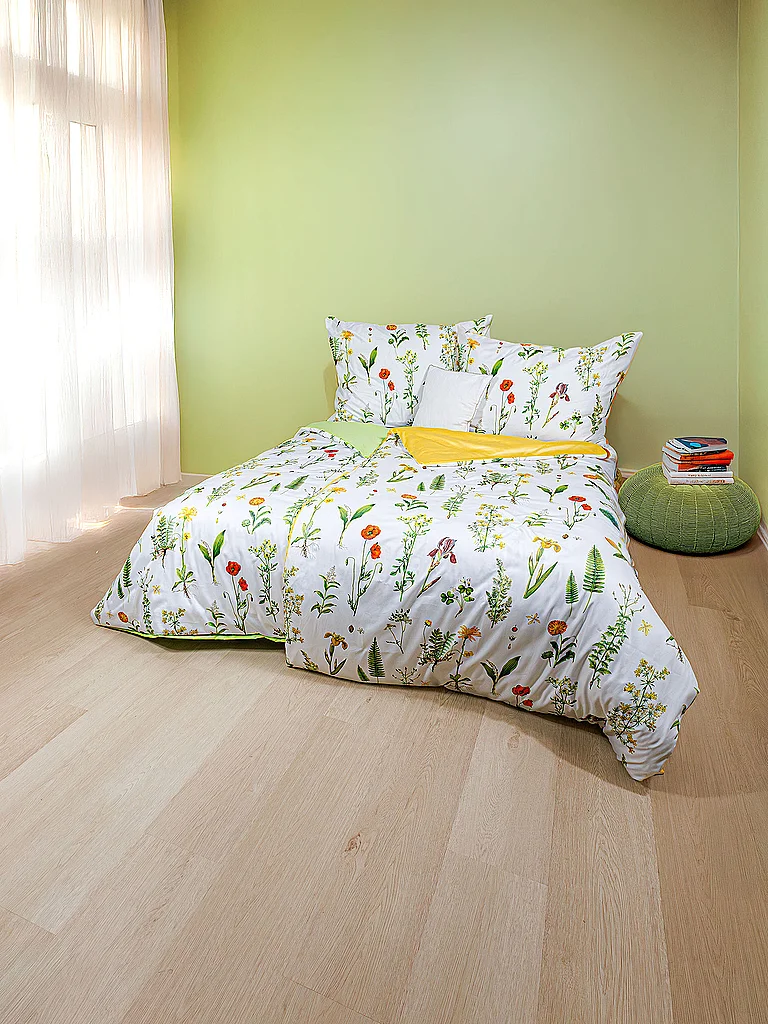 FLEURESSE Ropa de cama de satén BED ART 70x90cm / 140x200cm Meadow White verde
