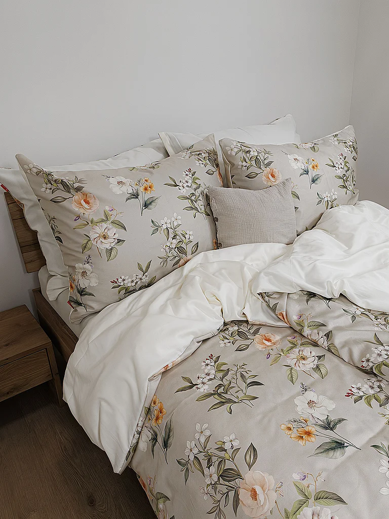 FLEURESSE Parure de lit en satin 70x90cm/140x200cm BED ART Wildflower Cream beige